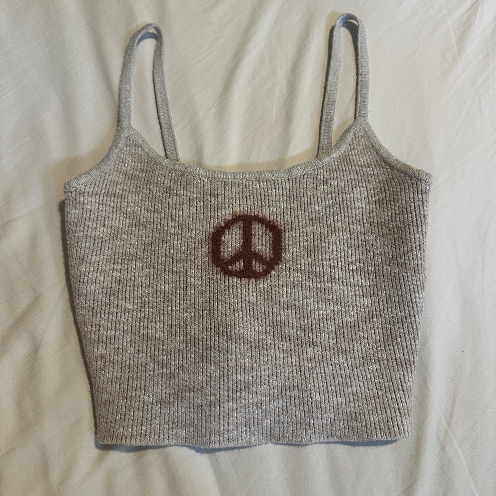Gray Knit Tank Top with Peace Symbol